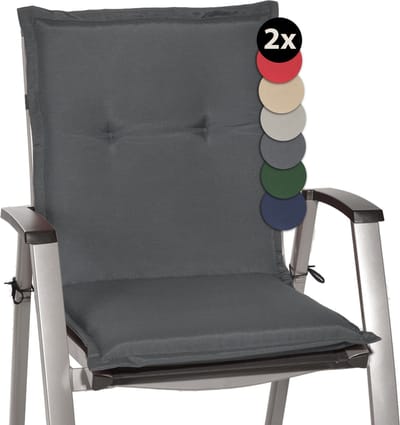 Beautissu Loft NL – Set van 2 Tuinkussens Lage Rug 100x50x6 cm Kussen Antraciet Tuinstoelkussens Zitkussen Tuinstoel