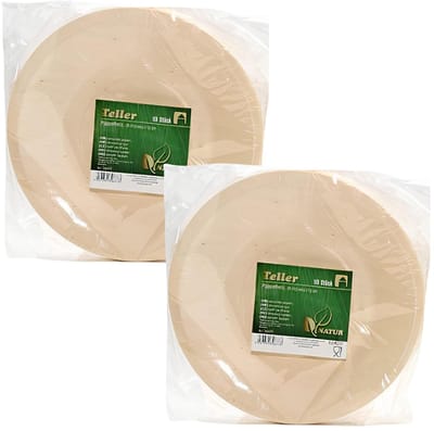 Humbert Feestbordjes - gebaksbordjes - van geperst hout karton - 20x - beige - rond - Dia 21 cm - party bordjes - wegwerp servies