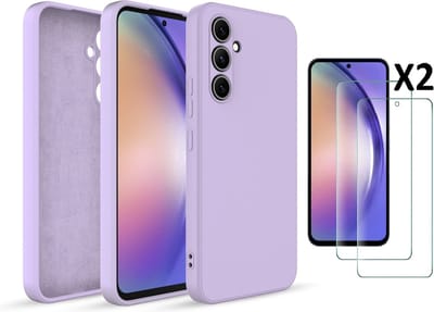 Hoesje geschikt voor Samsung Galaxy A54 siliconen Lila zacht TPU backcover - Met gehard glas screenprotector - 2 stuks