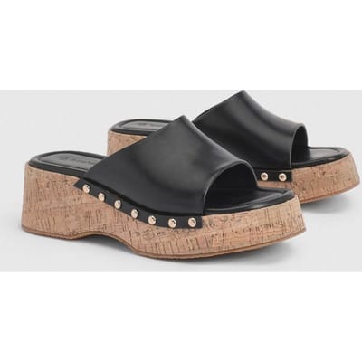 boohoo Dames Flatforms Met Kurk En Studs | Black | Maat: 4