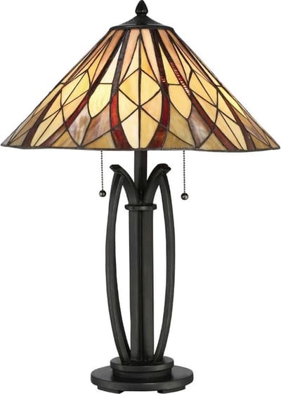 Bohemian Tafellamp - Steady Lighting - Glas - Bohemian - E27 - L: 47cm - Voor Binnen - Woonkamer - Eetkamer - Brons