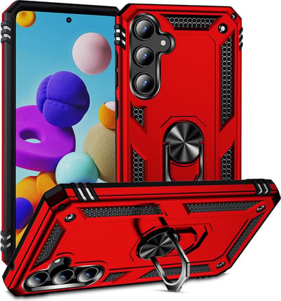 Casemania Hoesje Geschikt voor Samsung Galaxy A55 - Rood - Anti-Shock Hybrid Armor Back Cover - Hoes met Kickstand Ring