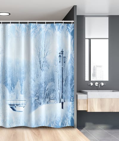 New Bed, Winter Wonderland Kerstvakantie, Douchegordijn Badkamer Decor Set met Haakjes, 120 cm B 180 cm L