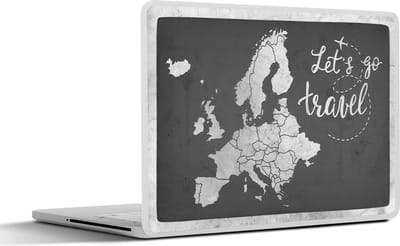 Laptop sticker - 14 inch - Vintage Europakaart met de tekst "Let's go travel" - zwart wit - 32x5x23x5cm - Laptopstickers - Laptop skin - Cover