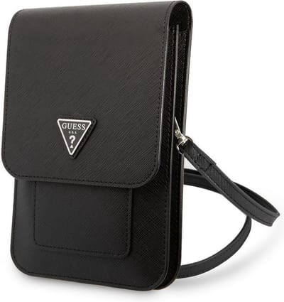 Guess Saffiano Triangle Logo Heuptas met Riem (tot 7 Inch) - Zwart
