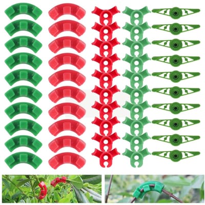 Plantenclips, 360 graden en 90 graden, afneembaar, drie stijlen, training met lage stress, klimondersteuning, bevestiging en modellering van de groei (rood, groen)