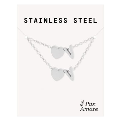 Initiaal Ketting & Armband set met Letter V Zilverkleurig - Stainless Steel - Met letter & Hartje! - Naam Ketting Cadeau - Sieraden Set op Kaartje - Pax Amare