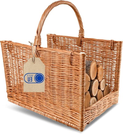 Rieten mand - Houtopslag mand - Openhaard hout - Handgeweven handgemaakt - 50 x 34 x 50 cm - Natuurlijk bruin