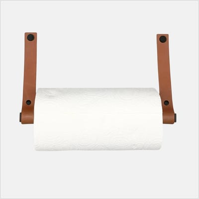 LGZ Leren Keukenrolhouder Cognac - Rolhouder Zwart metaal - Inclusief schroeven - 18x30cm - Leder