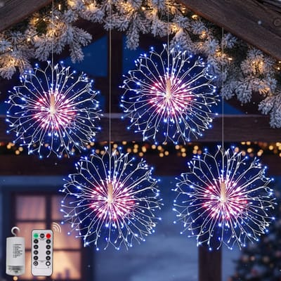 MUPOO Kerstverlichting met 198 LED lampjes - Multicolour licht - met afstandsbediening - 8 modi - Timerfunctie - Kerstdecoratie Binnen & Buiten - Lichtslinger Kerst Op Batterij - Set van 4 stuks