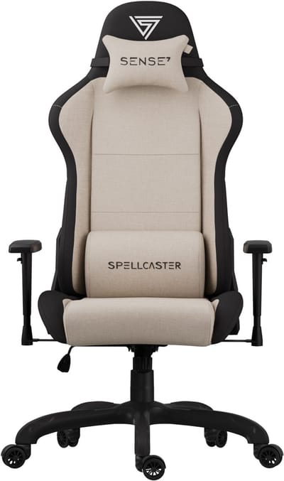 SENSE7 Spellcaster FUKU - Ergonomische bureaustoel - Gamingstoel - nek- en lendenkussen - In hoogte verstelbaar - Ademend materiaal - Duurzaam en comfortabel - Maximale belasting 150 kg - Tot 185 cm lang - Kleur Zwart en Beige