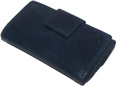 Oi donker blauwe leren damesportemonnee dubbelzijdig lang model / afsluitbare beurs voor veel pasjes met bak voor muntgeld / lange afsluitbare portemonnee met ruim vak voor kleingeld / beveilugd tegen skimmen / blauw rundleer / 296VI Blue