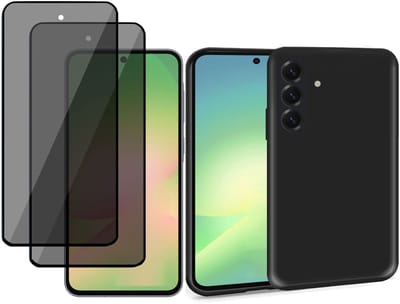 ChiGuard Hoesje & 2x Privacy Screenprotector geschikt voor Samsung A56 / A36 – Privé Gehard Glas Cover - Suède Case Zwart