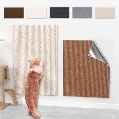 Zelfklevende kattenkrabmat, krabpaal voor katten, doe-het-zelf klimtapijt, trimbare kattenkras meubelbeschermer pad voor wandbank (kaki, 60 x 100 cm)