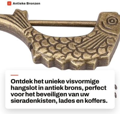 Dailygoods- Hangslot Antiek Design - Hangslot voor Lades - Hangslot voor Sieraden - Hangslot voor Koffers - Hoogwaardige Metaal - Visvormige Sleutel - Decoratief Slot