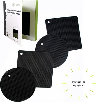 1FORME Pannenonderzetter hittebestendig tot 230° - EXCLUSIEF VERPAKT - 4 stuks PREMIUM SILICONEN zwart