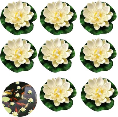 ByShane - 8 stuks decoratieve drijvende waterlelies voor vijver - Kunstwaterplanten voor visvijver en tuinvijver - Mini-vijver decoratie met bloemen.