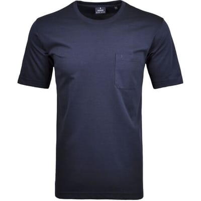 Ragman T-Shirt Softknit Uni Easy Care Round Neck Breast Pocket Marine / male