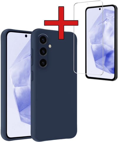 Hoesje - Met Screenprotector - Geschikt voor Samsung Galaxy A36 - Sterk & Shockproof - Telefoon Hoes - Back Cover - Siliconen Case - Telefoonhoes - Donkerblauw