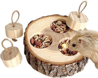 Hamster Voederspeelgoed - Voer Puzzel Hamster - Verrijking Kleine Huisdieren - Natuurlijk Hout Ontwerp - 9 x 3 cm