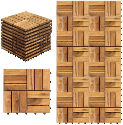 Houten Tegels - Balkon vloer - Terras aanleggen - FSC Acaciahout - 33 stuks 3m² - Natuurlijk
