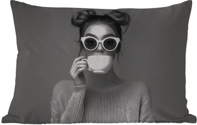 Buitenkussens - Vrouw - Koffie - Zwart - Wit - 60x40 cm - Weerbestendig