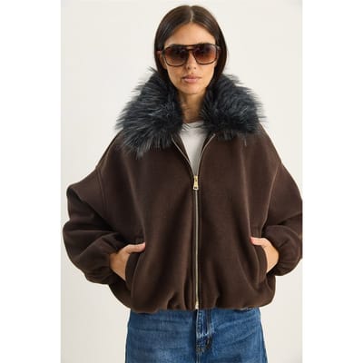 Oversized Ritsjack met Bontkraag