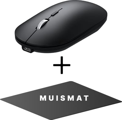 DREILEX Draadloze Zwart Muis met GRATIS muismat - DREILEX X2 PRO MUIS - Oplaadbaar - Stille werking - Draagbaar - 2.4G Draadloos - Opladen via USB Type-C - 600 mAh - Aluminium scroll - 1600 DPI