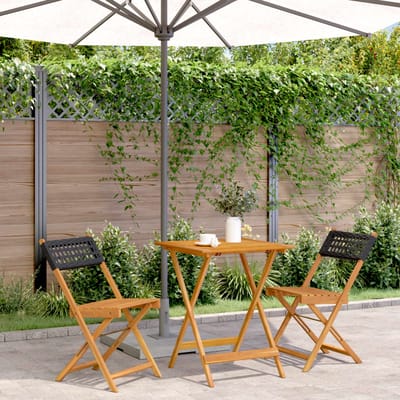 vidaXL - 3-delige - Bistroset - poly - rattan - en - massief - hout - zwart