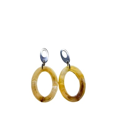 2 Love it LunaLoops - Oorbellen - Statement - Stainless steel - Ovaal - Amberkleurig Zilverkleurig