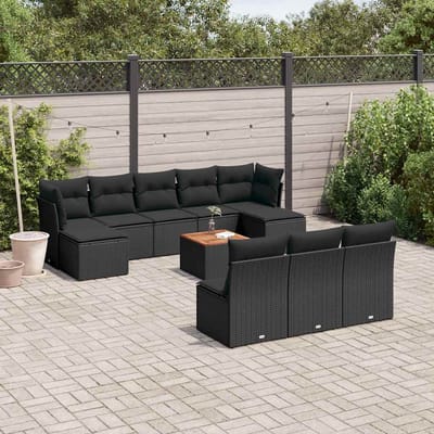 vidaXL - 11-delige - Loungeset - met - kussens - poly - rattan - zwart