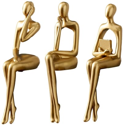 Dailygoody - Gouden Thinker Standbeelden - Abstracte Kunst Sculptuur - Modern Design - Goudkleurig - Home Decoratie - Voor Boekenkast en Kantoor
