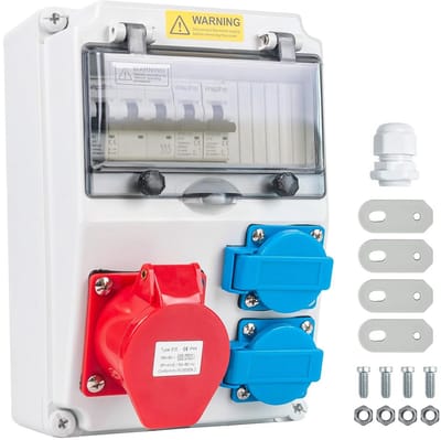 Bouwstroomdistributie 16 A met circuitonderbreker en CEE-aansluiting, waterdicht, voor buitengebruik