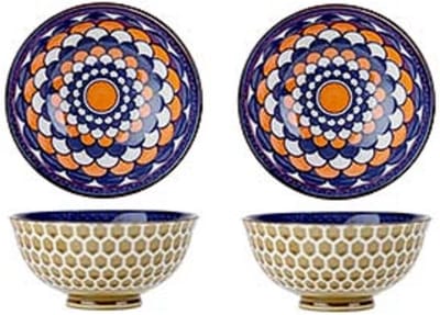 Oosterse serveerschaal - 2x - rond - 12 cm - porselein - soepkom - diep bord - Serveerschalen - Salade serveren - Saladeschaaltjes
