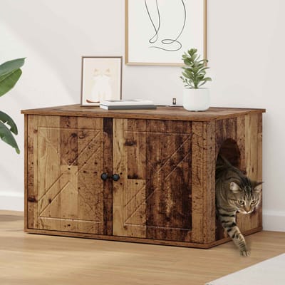 vidaXL Kattenhuis Oud hout 85 x 55 x 50,5 cm Bewerkt hout