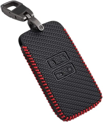 Dailygoods - Autosleutel Cover Voor Renault - Koolstofvezel Stijl Lederen Bescherming - Geschikt Voor Koleos Kadjar - 4 Knoppen Keyless Afstandsbedien