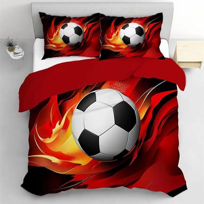 Jongen Eenpersoons Dekbedovertrek Sets, Beddengoed Set Voetbal Zacht Microfiber Polyester Sport Dekbedovertrek Set met 1 Kussensloop 75*50cm 90x200cm-2pcs red