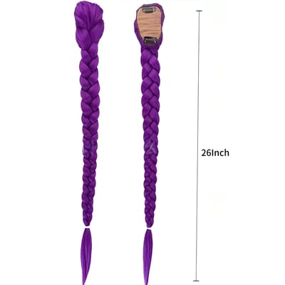 26 inch Synthetische Gevlochten Paarse Haarpony Rumi Kostuum Kapsel Lange Pony met Clips voor Kinderen Meisjes Halloween Kerst 26inches purple