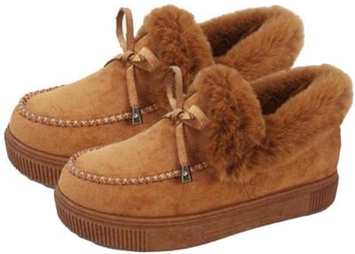 Dailygoods- Winterlaarzen Dames Warm Bont Gevoerd - Slip On Boots - Suède - Antislip Zolen - Schokabsorptie - Hoogte Verhoogd - Sneeuwschoenen