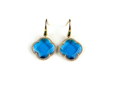 Zilveren oorringen oorbellen geelgoud verguld model Fiori klaver fel blauw