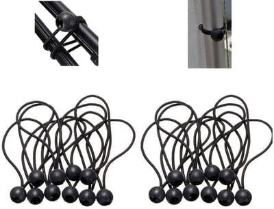 20-stuks Elastische band - Elastische band met balletjes - Elastisch touw met balletjes - Spanband - Tentspanner - 15x2,7 cm - Waterdicht - Geschikt voor luifels, kampeertenten, zeilen, tentstokken en kabels - Zwart