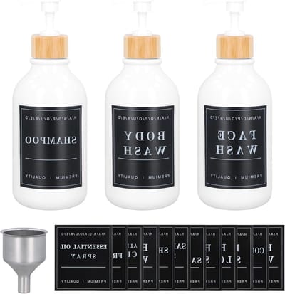 Set van 3 Lege Pompbottles van 500ml, Herbruikbare Flessen voor Zeep, Lotion en Shampoo, Inclusief Trechter en Labels voor Badkamer, Douche en Keuken