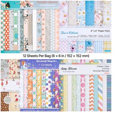 VEVOR Scrapbookpapier, 72 Vellen 152x152 mm, Gemengd Knutselpapier voor VEVOR Stans- en Embossingmachines, Patroonontwerp voor Decoraties, Scrapbooking, Kaarten Maken en Knutselprojecten