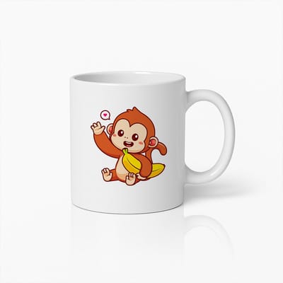 Schattige Aap met Banaan Cartoon Mok – Leuke Koffiebeker voor Dierenliefhebbers en Kinderen