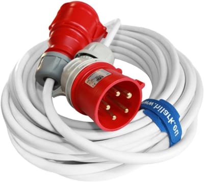 Verlengkabel Hoekstekker - 5-aderige Kabel - Industrieel Gebruik - Waterdicht IP44 - 10 meter - Wit