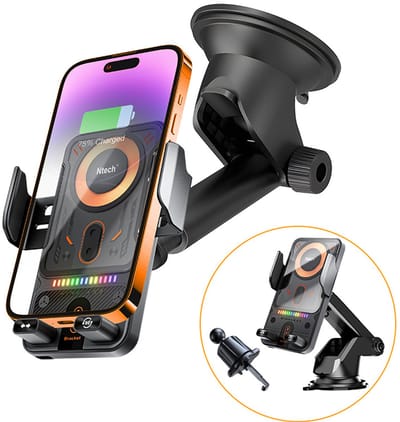 Ntech - Telefoonhouder Auto 15W QI Draadloze Oplader - Met Touchbediening auto telefoonhouder - Autoaccessoires Ventilatierooster, Raam, Dashboard - Autolader - GSM houder auto