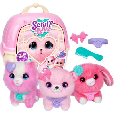 Scruff a Luvs - Roze Mystery Knuffel in Draagmand - Puppy, Kitten of Konijntje