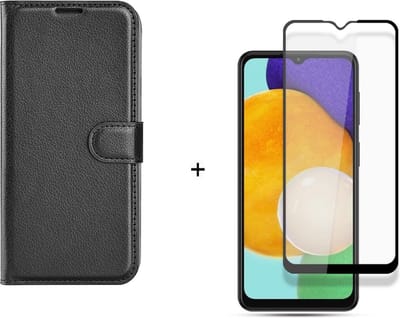 Telefoonhoesje geschikt voor Samsung Galaxy A13 zwart agenda book case hoesje + full glas screenprotector