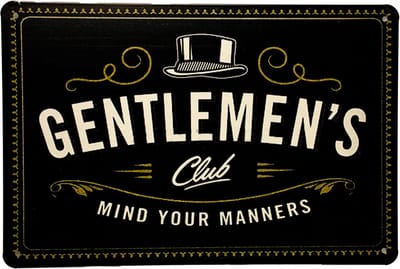 Wandbord Gentlemen club - Metalen wandbord - Gentleman - Mancave decoratie - Muurplaat - Tekstborden - Wandborden - Metal signs - 20 x 30 cm