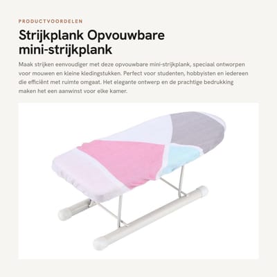 Dailygoods- Strijkplank Opvouwbaar - Mini Strijkplank 10,2 x 4,3 x 3,5 Inch - Vuurvast Katoen - Draagbaar - Antislip - Veiligheidsbeugel